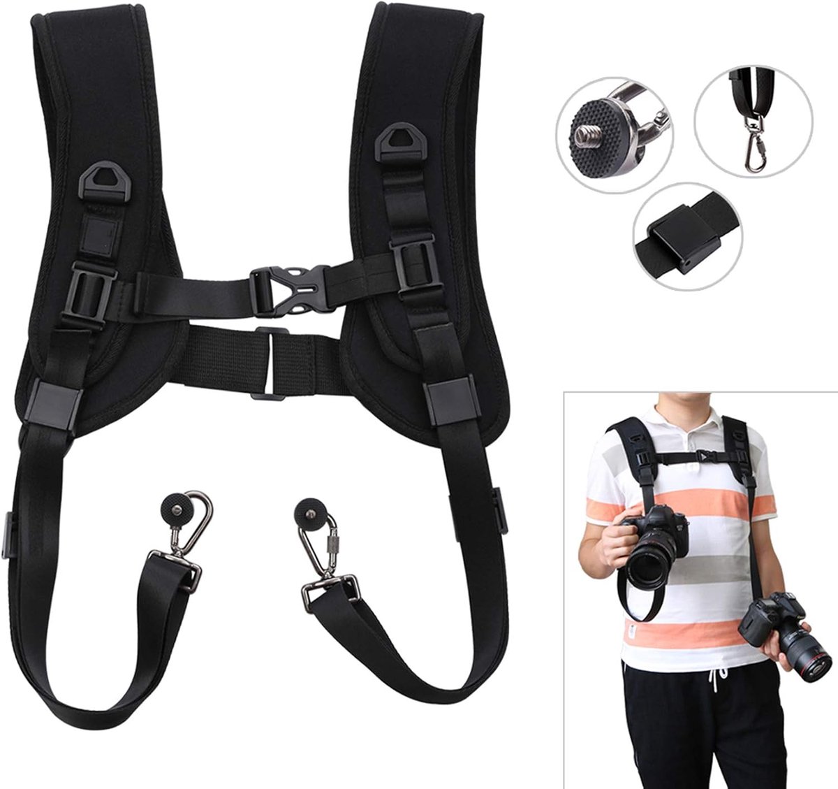 K-vormige camera schouderband - dubbele schouderharnas - zachte pad - comfortabel fotograferen - ShopVlot