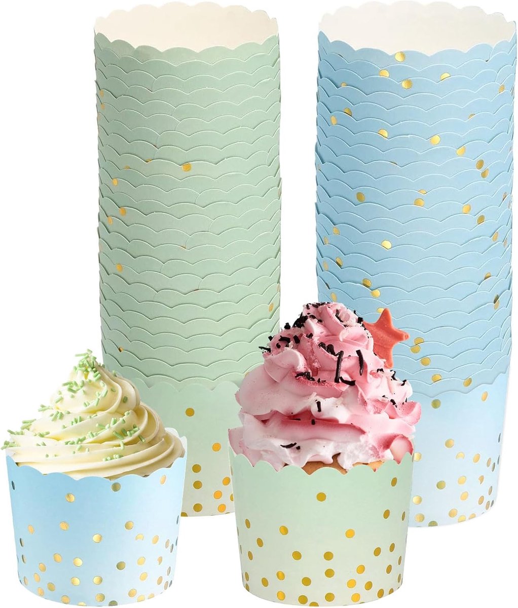 Cupcakevormpjes 100 stuks - Muffinvormpjes papier - Blauw en groen - Perfect voor desserts - ShopVlot