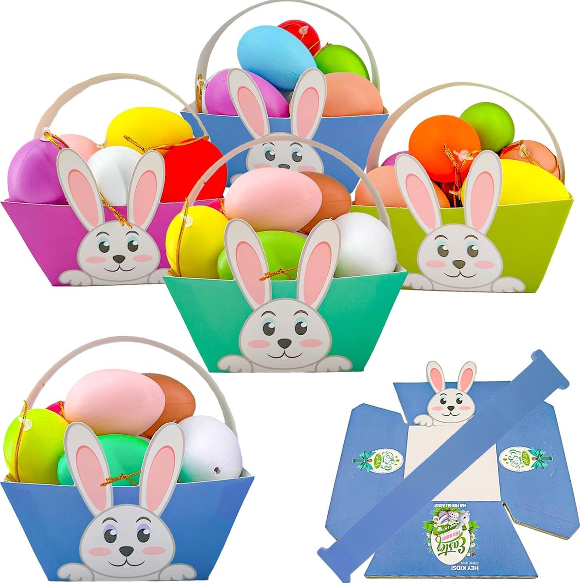 Paasmanden voor kinderen - 12 stuks - papier met handvatten - perfect voor DIY paasdecoratie - ShopVlot