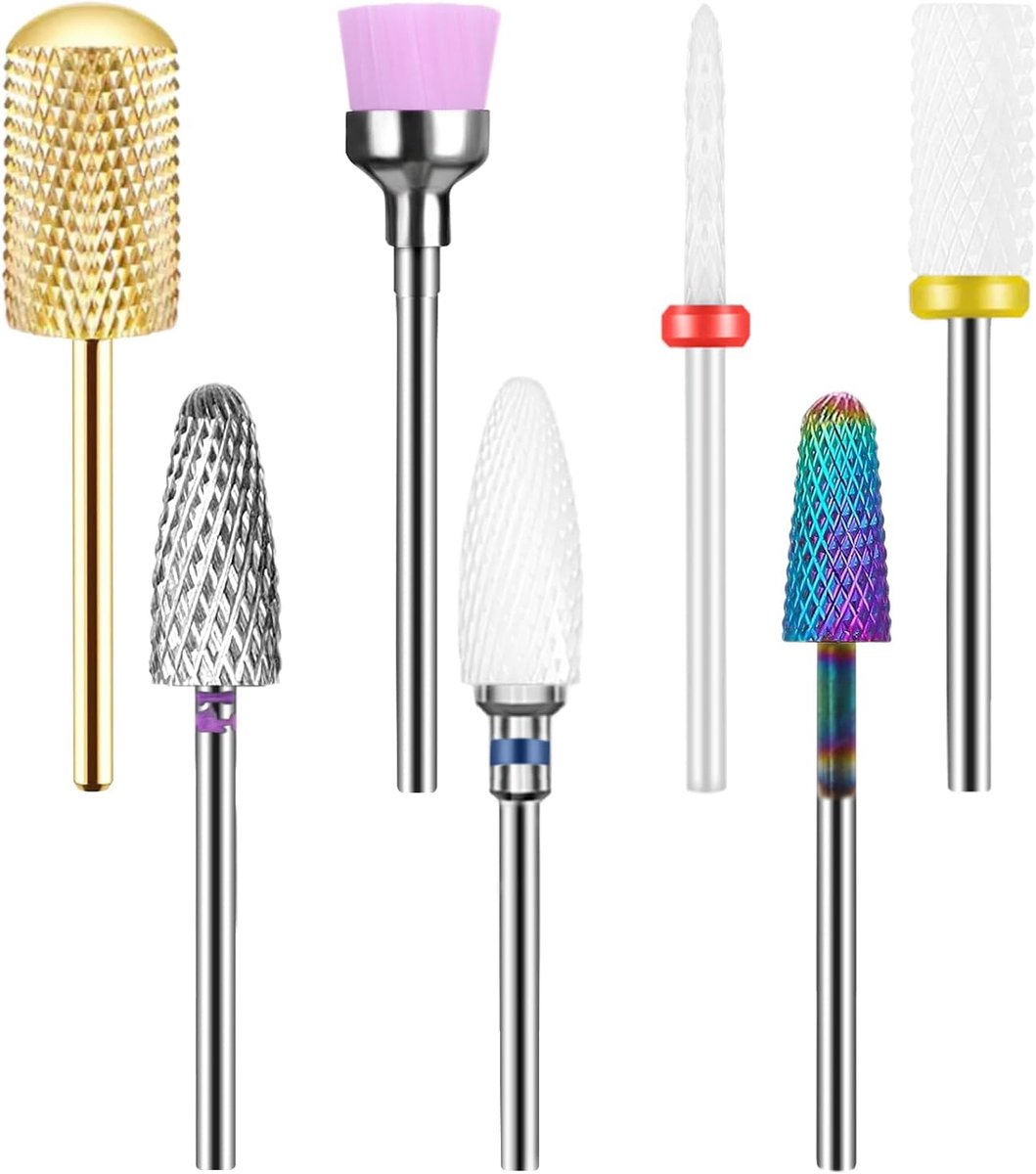 Nagelfrees set 7-delig - Conische vijl en carbide bits - Voor acryl en gel nagels - Professionele manicure tools - ShopVlot