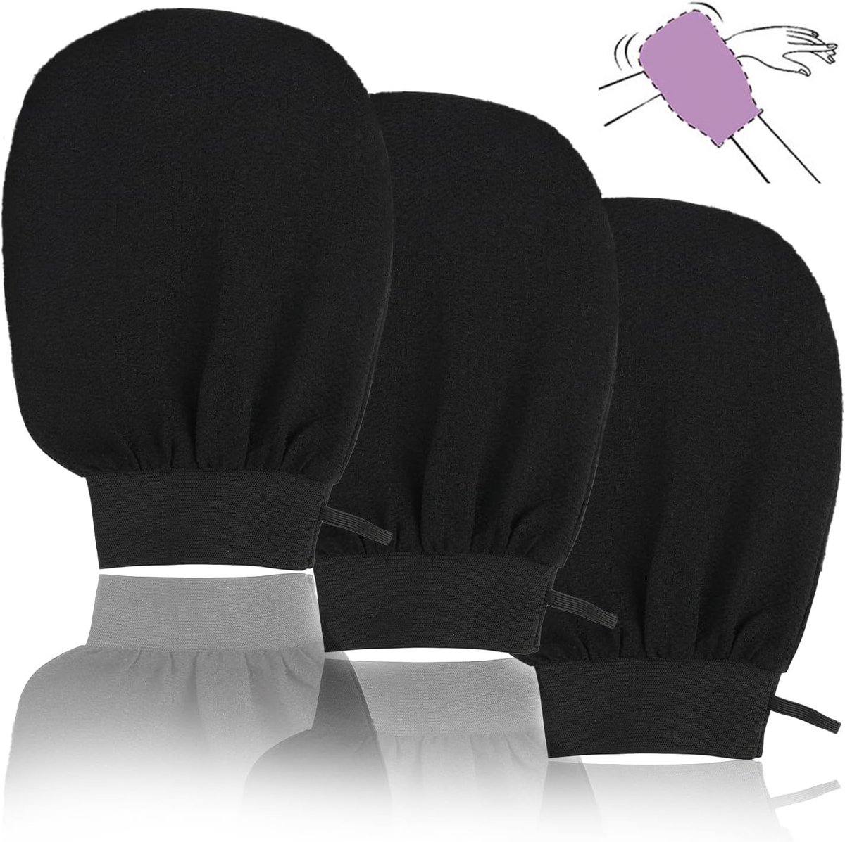 Peelinghandschoenen 3-pack - Koreaanse exfoliatie - Zwart - Effectieve dode huidverwijdering - ShopVlot