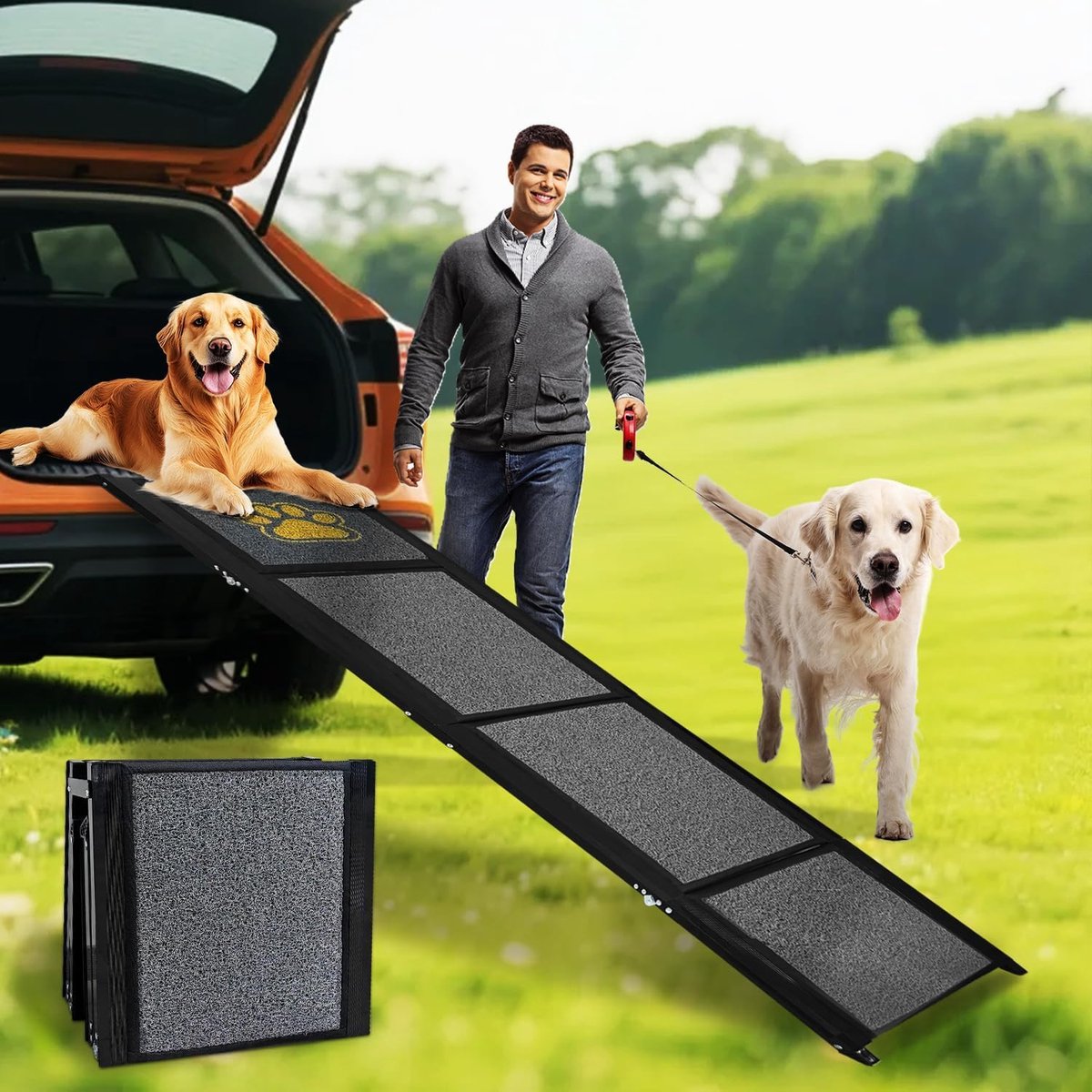 Hondenhelling voor de auto 170 x 44 cm - Inklapbaar aluminium - Antislip oppervlak - Voor honden tot 70 kg - ShopVlot