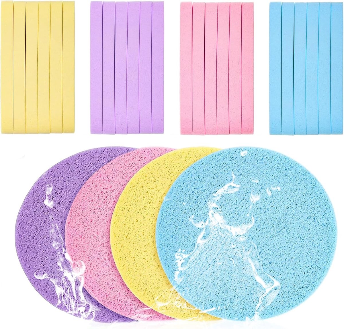 Gezichtssponzen set van 48 - Gecomprimeerde cellulose - Herbruikbaar - Effectieve make-up remover - ShopVlot