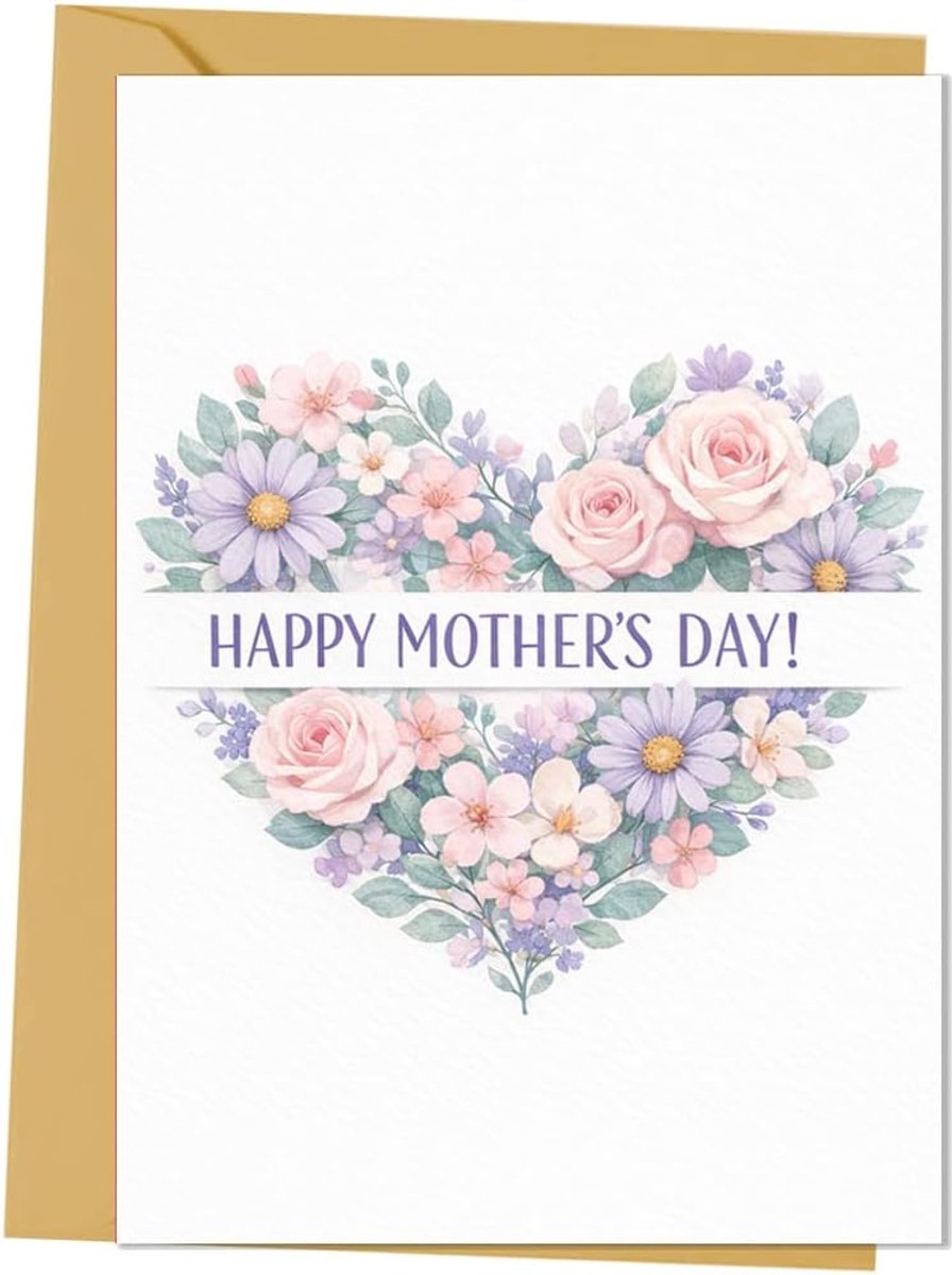 Moederdagkaart bloemenhartdesign 17 cm x 12 cm - inclusief envelop - leeg voor persoonlijke boodschap - ShopVlot