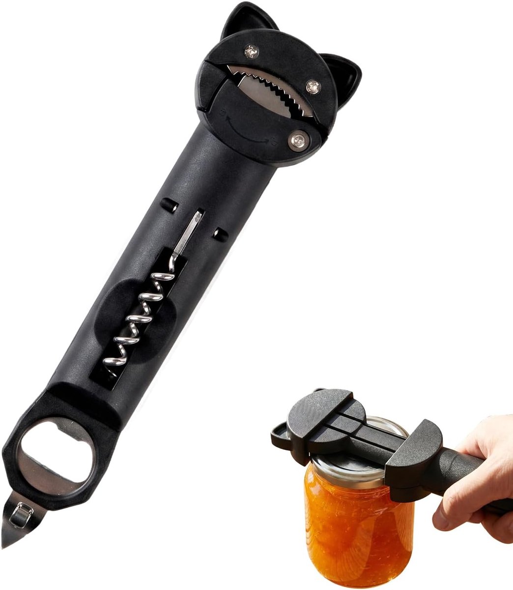 Bierflesopener 4-in-1 intrekbare potopener - zwart - multifunctioneel - ideaal voor thuisgebruik - ShopVlot