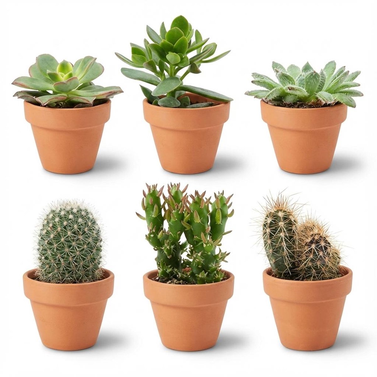 Mini Cactus & Succulenten Mix - 6 Stuks - Ø 8,1 cm - Hoogte: 5-10 cm - Terracotta Potten