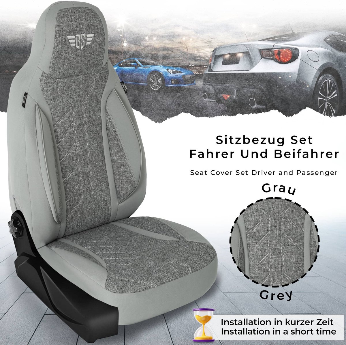 Autostoelhoezen voor Peugeot Bipper Tepee BJ 2008-14 – Stoelhoezen voor bestuurder en passagier in Grijs