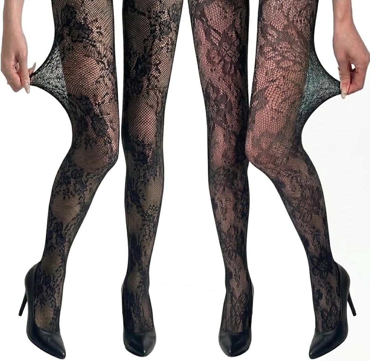 Netzstrumpfhose dames - zwart - bloemenpatroon - sexy voor feesten - ShopVlot