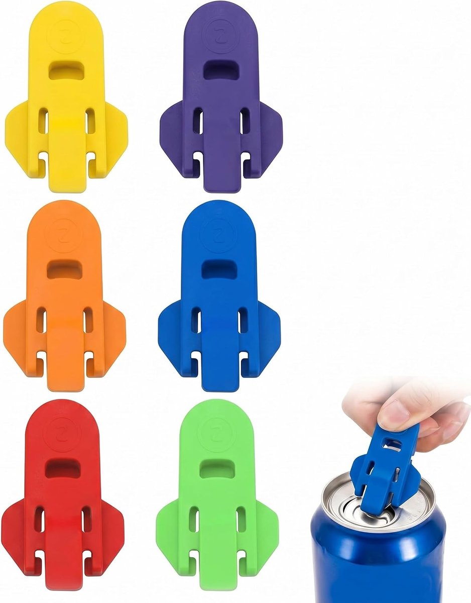 Blikopener 6 stuks - kleurrijke kunststof - antislip handgreep - veilig en moeiteloos openen - ShopVlot