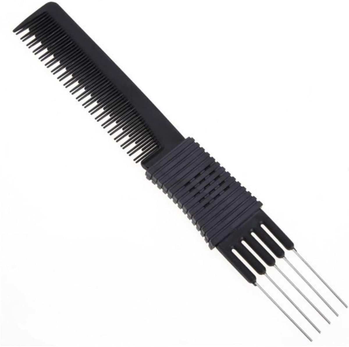 Haarkam Carbon Fiber - Stalen Kam - Haar Styling - 5 Metalen Pinnen - 7.4 x 1.3 cm - Zwart
