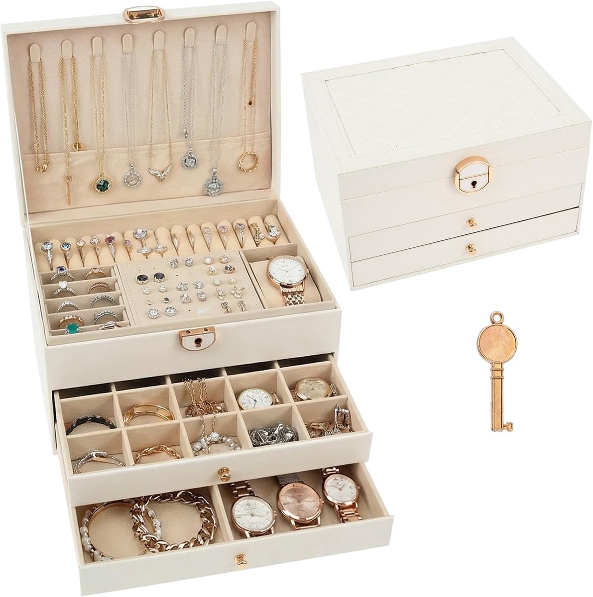 Sieradendoosje 3-laags - PU-leder - elegante organizer - perfect voor sieraden - ShopVlot