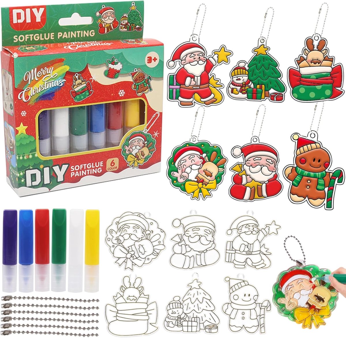 SnelShoppen - Kerst Crystal Lijm Schilderen, 6 Stuks DIY Crystal Kleuren Kunst en Knutselsets, Sleutelhanger Maken, Feestartikelen Kerst, Creatieve Ca