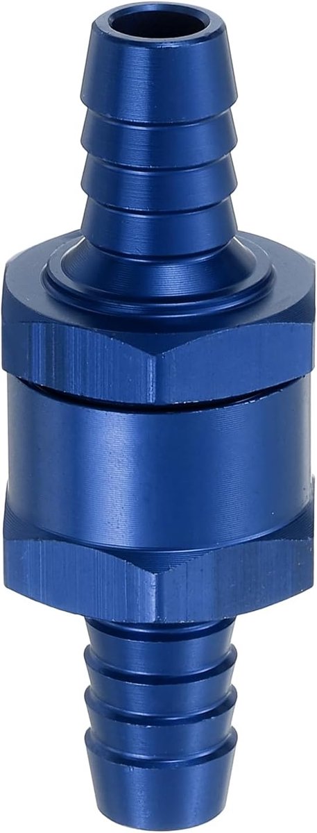 10 mm (3/8") brandstof-terugslagventiel, wegwerp-terugslagventiel, aluminiumlegering, besturingsaccessoires voor benzine, diesel, gas, olie, lucht, water, blauw