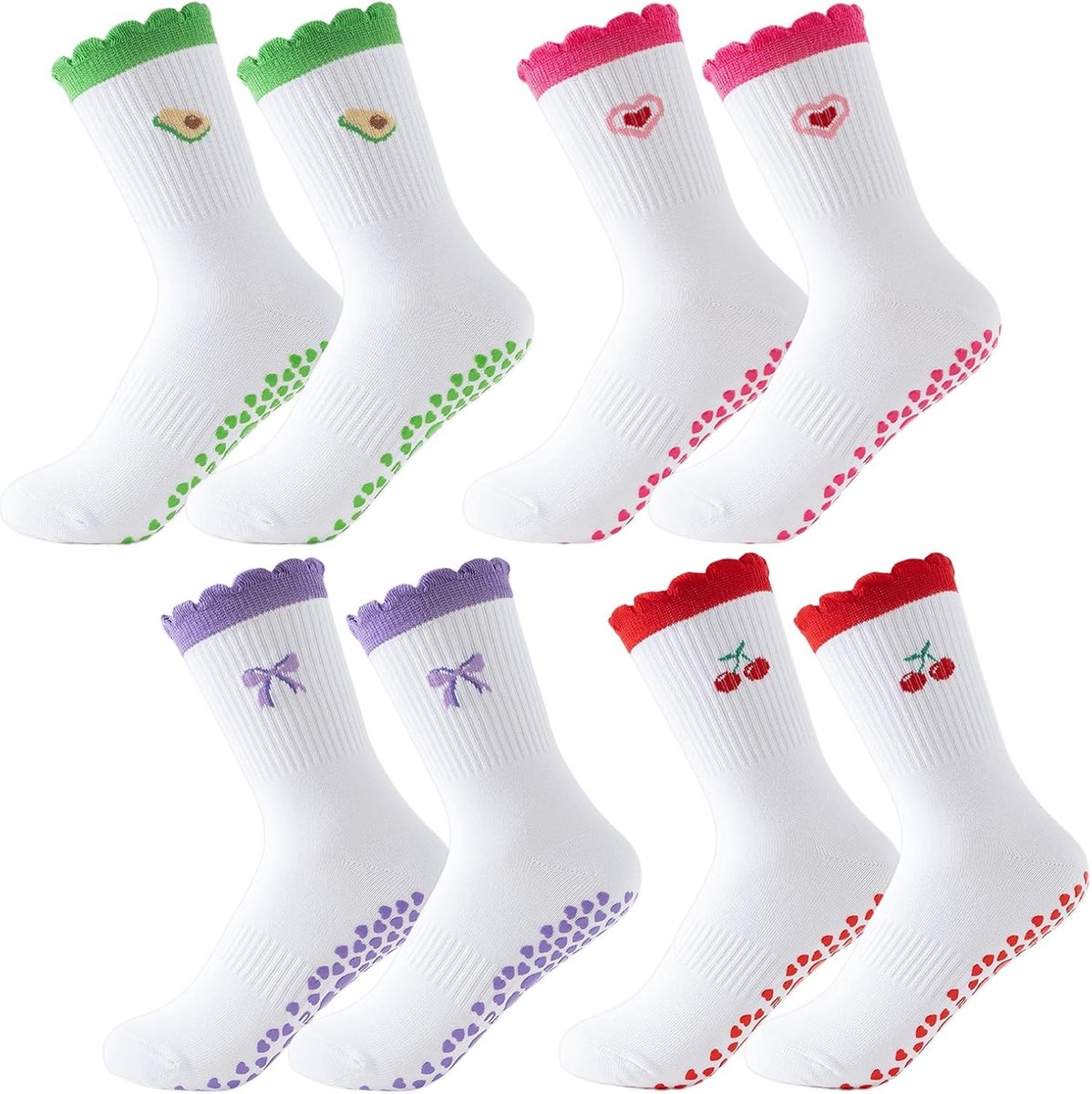 Sokken, 4 paar, pilatessokken, grip met noppen, katoenen yoga-stoppersokken voor dames, antislip reformersok, yogasokken stopper, Grippy Socks