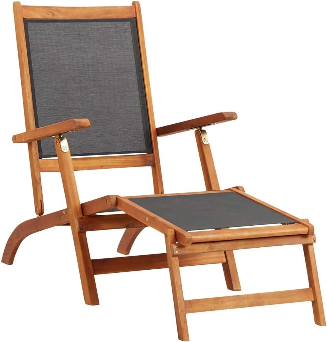 Zonneligstoel waterdicht onderhoudsvriendelijk van hout, ergonomisch design met verstelbare rugleuning, Garden Lounger Recliner Chair 141 x 57,5 x 92 cm, acacia massief hout en textiel