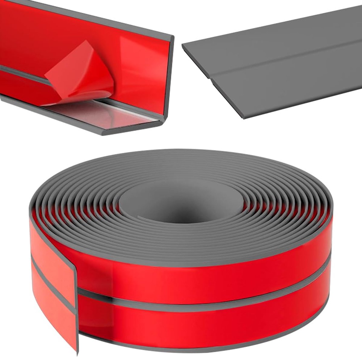 Plint, zelfklevend, waterdichte plint voor keuken en muren, flexibele eindstrip voor doe-het-zelvers en renovaties (grijs, 4 m, 10 mm x 10 mm)