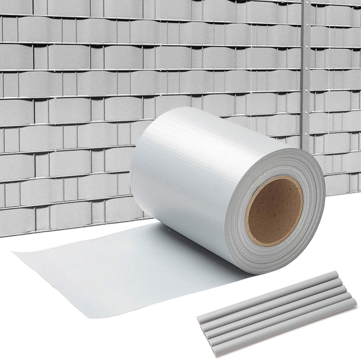 Pvc-inkijkwerende stroken 70m x 19cm hekscherm folie, incl. 60 bevestigingsclips, windbescherming, zonwering, inkijkbescherming, tuinhek, inkijkwerende folie voor dubbelstaafmattenhek, grijs