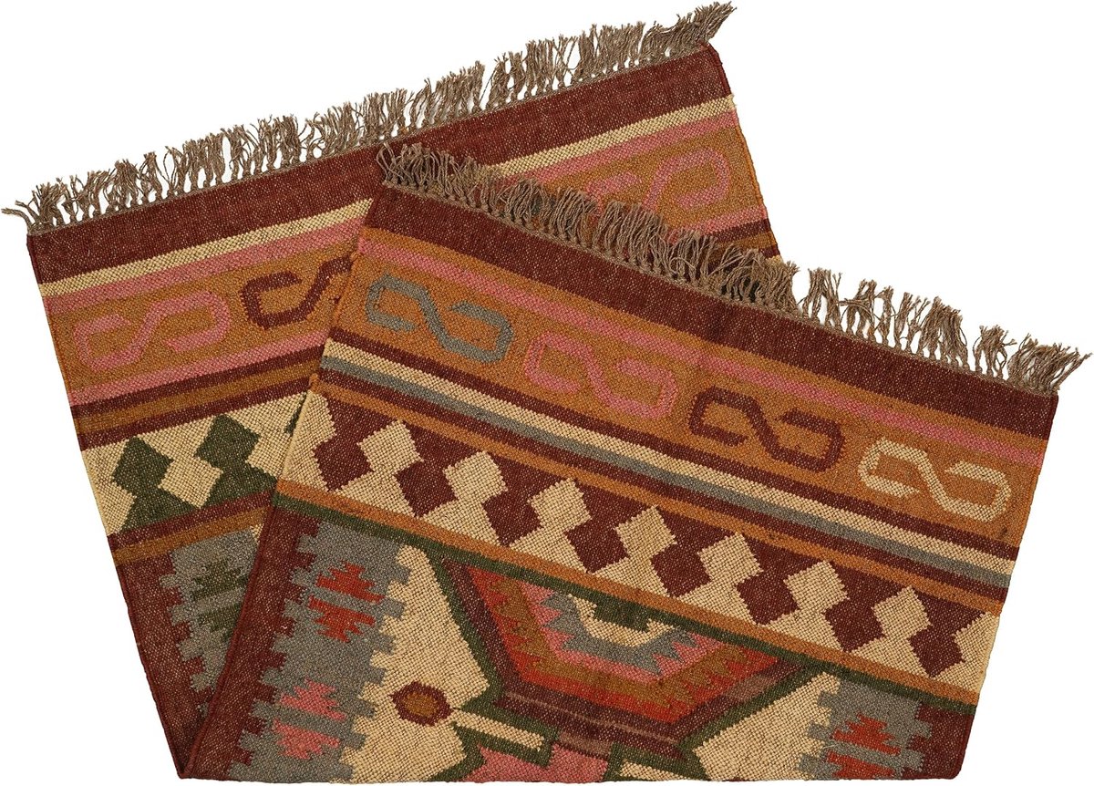 Tapijt handgeweven 3x5 ft - Turkse wol jute - Reversible kilim vintage - Duurzaam en onderhoudsvriendelijk - SnelShoppen