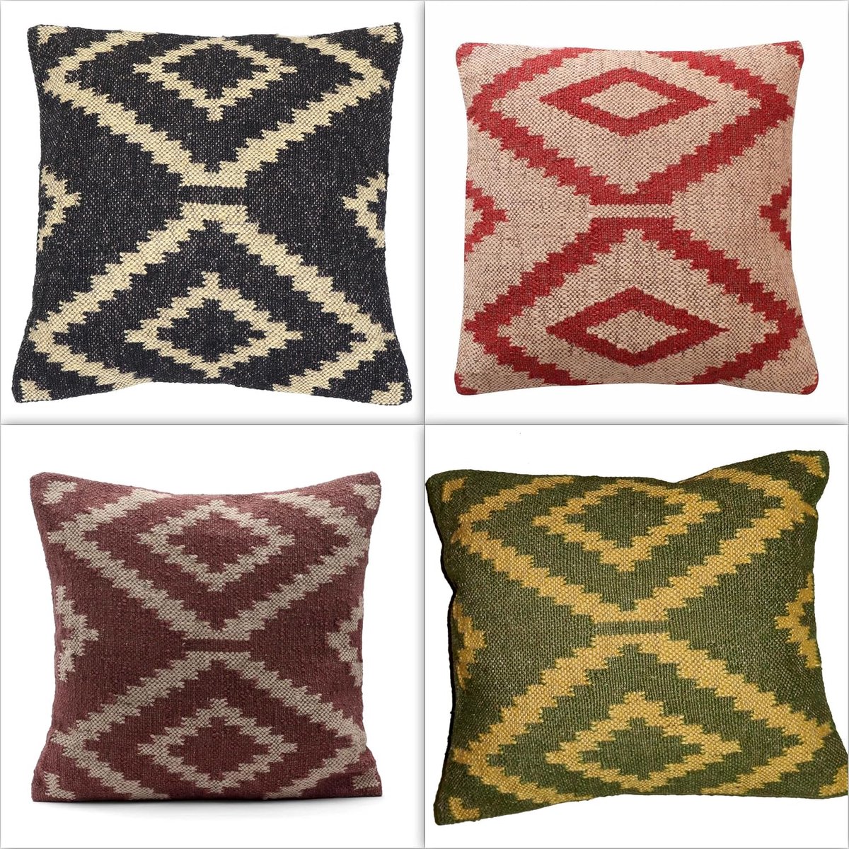 Kussenhoes 45 x 45 cm - Wol-Jute - Handgemaakt geometrisch ontwerp - Cozy boho decoratie - SnelShoppen