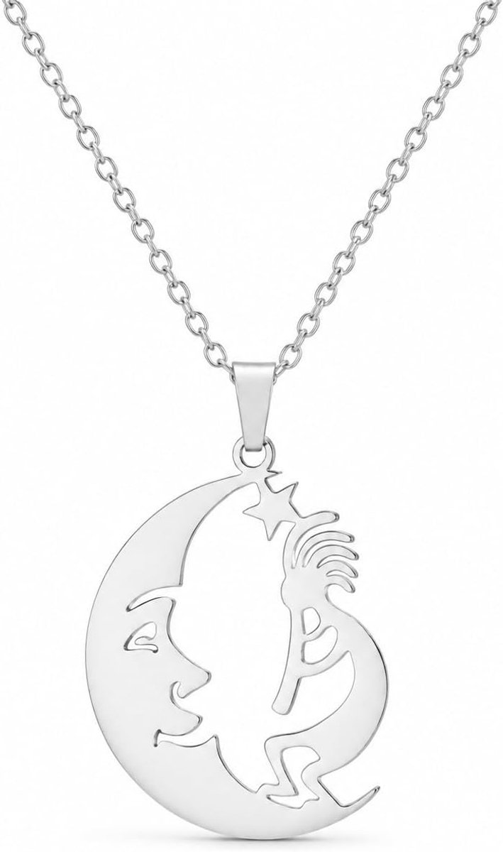 Halve Maan Ketting Hanger RVS Mythisch Kokopelli Sieraad voor Vrouwen Vrienden Statement Accessoires Cadeaus