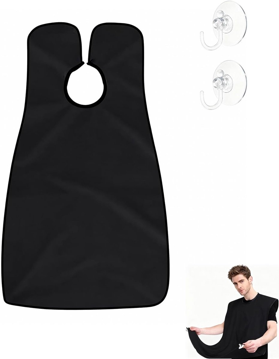 Baardschort voor mannen, waterdichte scheercape voor het opvangen van baard- en haarsneden, hoogwaardig nylon met zuignappen, perfect voor het scheren en als cadeau voor mannen (zwart)