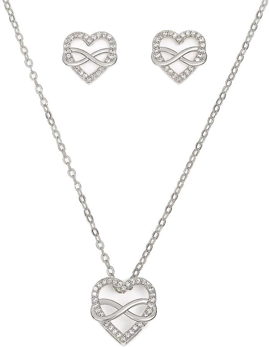 oneindigheidssieradenset, halsketting, oorstekers, kristal, hanger, dames, elegant, tijdloos