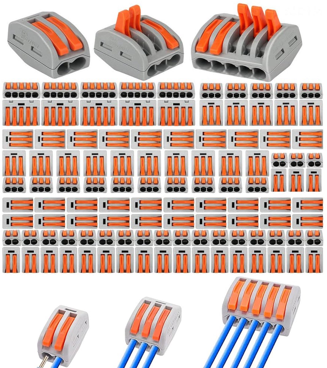 Elektrische connectorblokken, aansluitklemmen, elektrische connectoren met bedieningshendel, snelle elektrische connector, 2, 3, 5 gaten ingangen
