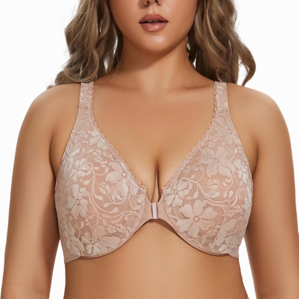 Women's voorsluiting grote maat racerback stretch kanten beugelbeha