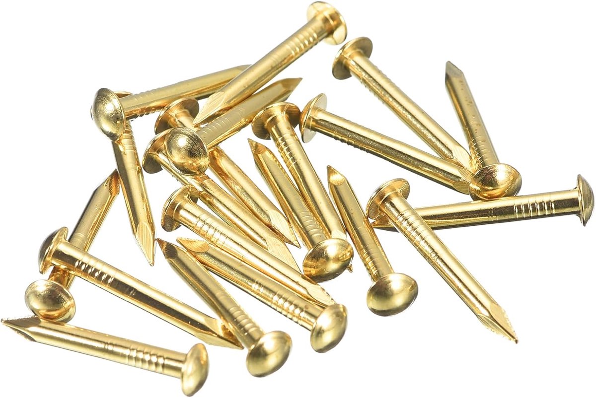 15 kleine spijkers, houtschroeven, 2,8 x 25 mm (d x l), ronde kop van messing, voor doe-het-zelfprojecten in hout, decoratieve dozen en thuis, messing tint