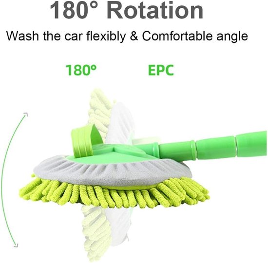 Chenille Wasborstel - Microvezel Mop - Auto Wassen - Telescopische Steel - 60-118 cm - Groen — afbeelding 4