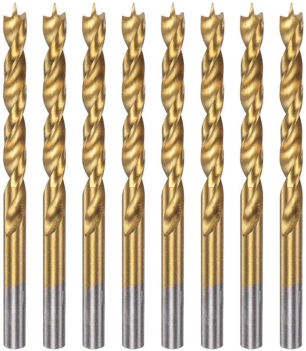 8 stuks Brad Tip Bits 6,5 mm (1/4 inch) Dia HSS4241 Rechte Ronde Schacht Metrische Spiraalboren Voor Schrijnwerk Kunststof Rubber, Goud
