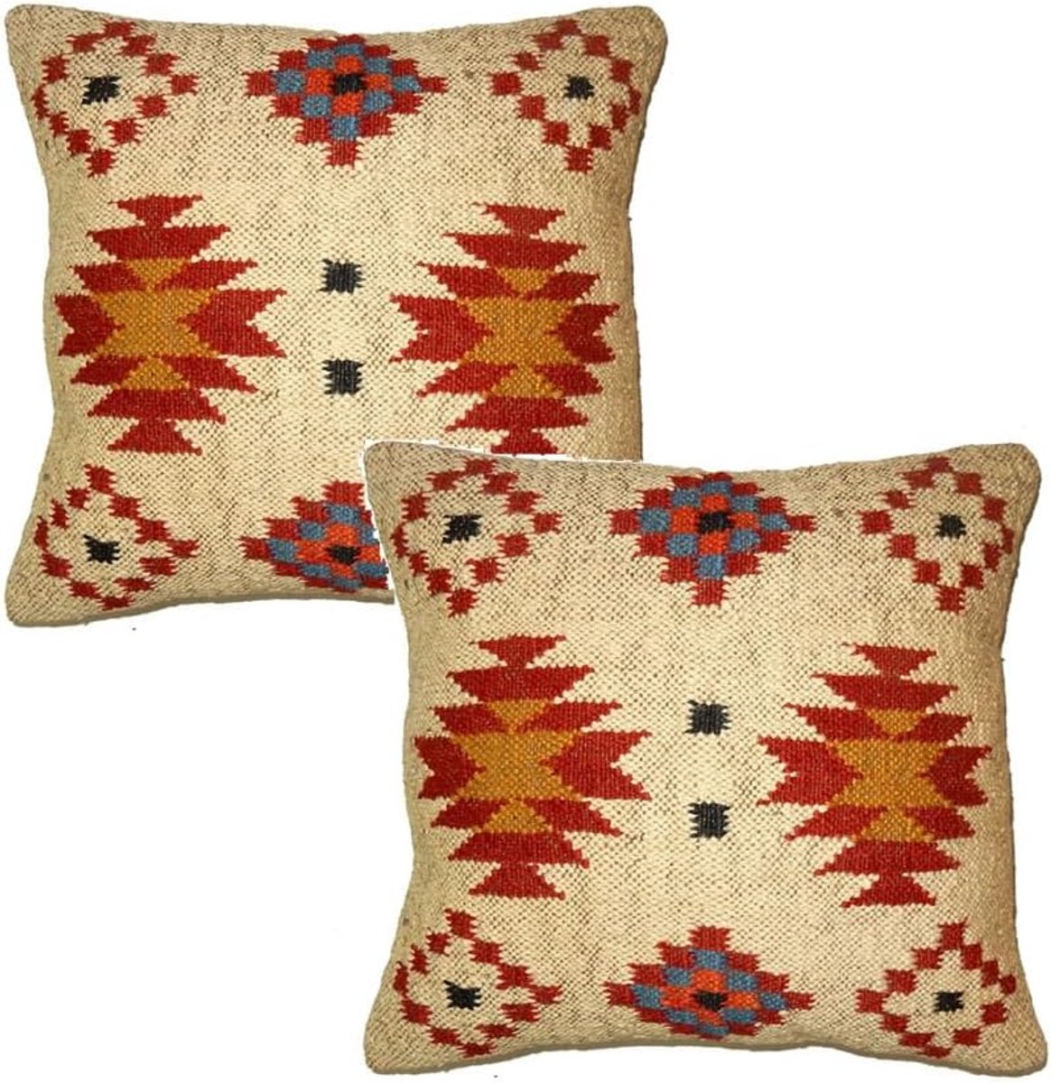 Kussenhoes 45 x 45 cm - Authentiek handgeweven wol-jute - Kelim design - Boho decoratie - SnelShoppen