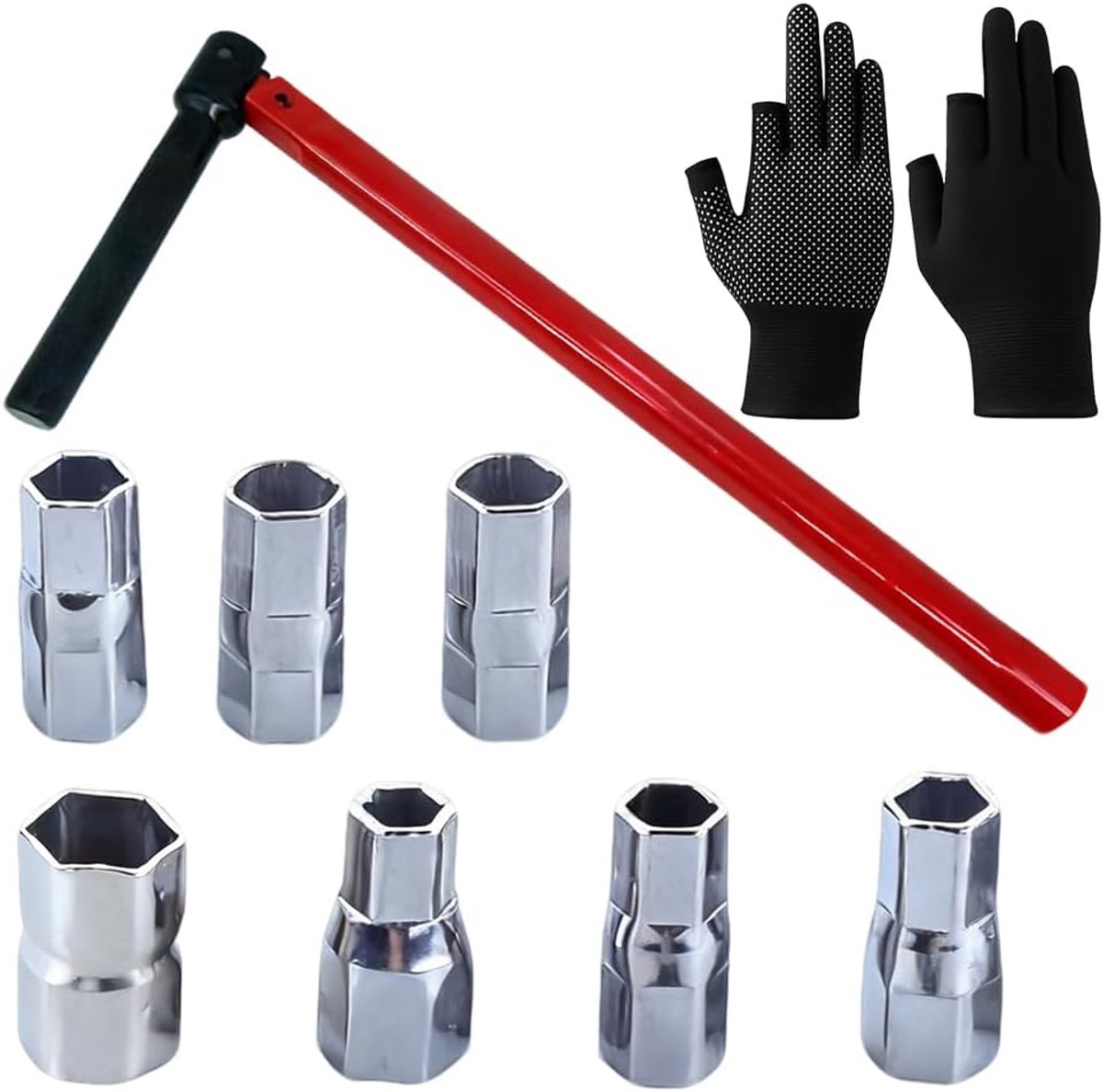 kraanmoersleutelset, 8-17 mm, staande kraansleutel met 1 paar handschoenen, universeel gereedschap, staande kraansleutel, montagegereedschap voor wastafelkraan, sanitaire installaties