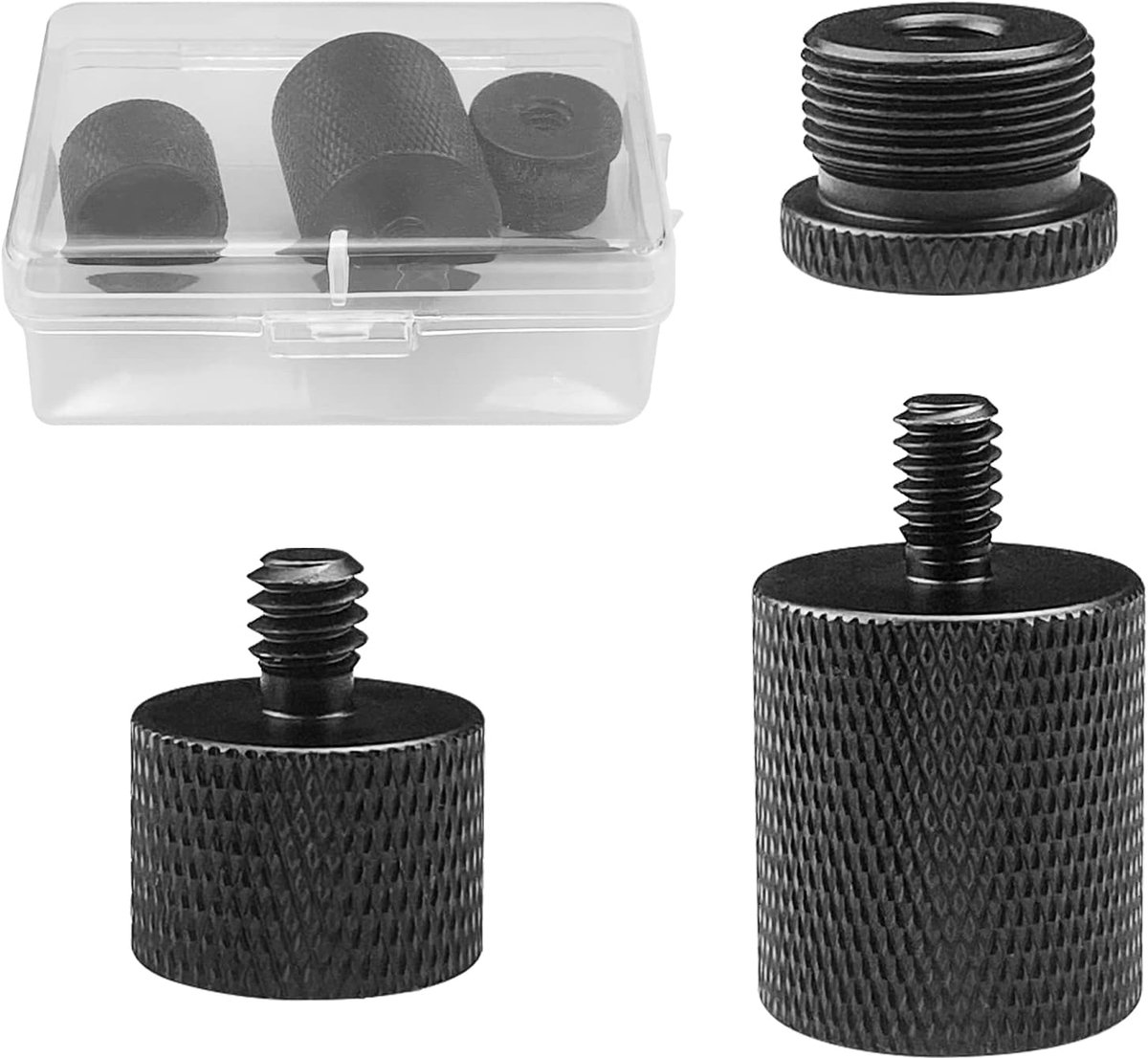 3 stuks microfoonstandaard-adapter, 1/4, 5/8 Mic standaard-adapter, microfoonstandaard-adapter, statiefadapter, 1/4 bus naar 5/8 stekker, mannelijke schroefadapter voor microfoonstandaard (zwart)