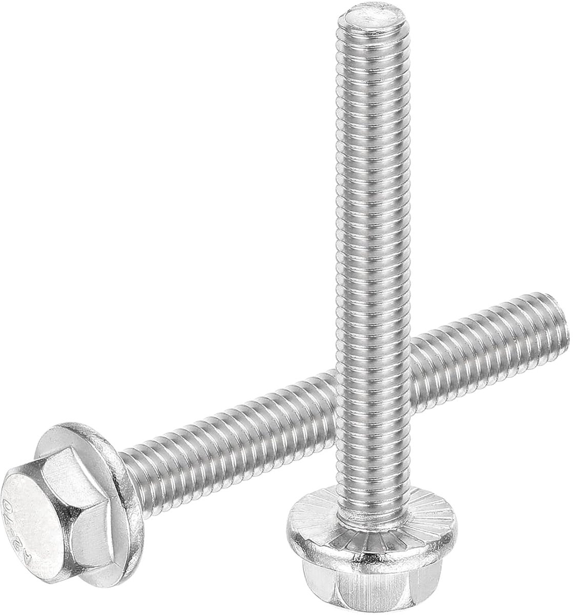 15 stuks M6 x 45 mm zeskantschroeven met geribbelde flens, 304 roestvrij staal, zeskantschroeven met flens voor huishoudens, machieedschap en doe-het-zelfprojecten, zilver