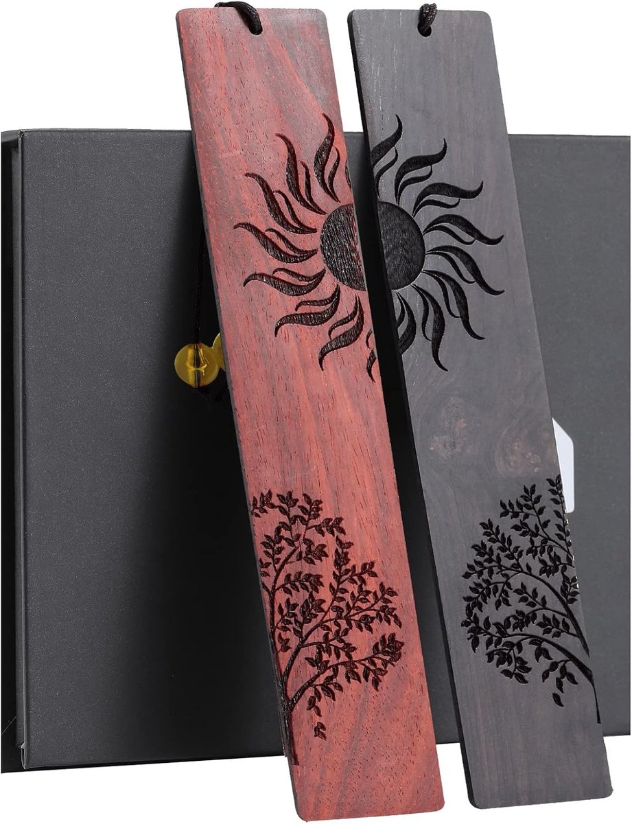 Bladwijzer, zonneboom, van hout, 2 stuks, handgemaakte houten bladwijzers, geschenkdoos, kerstcadeau, cadeau voor leraren, scholieren, mannen en vrouwen