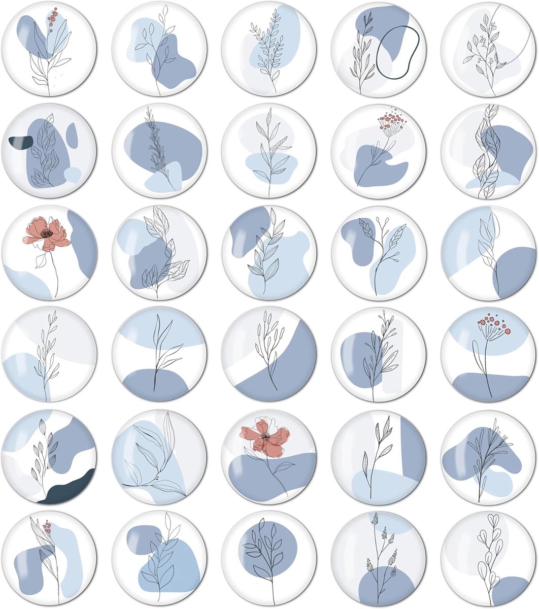 Magneten, magneten voor magneetbord, whiteboardmagneten, installatiemagneten, bloemen en bladeren, geschikt voor woondecoratie, kantoren, kluisjes, blauw, 30 stuks