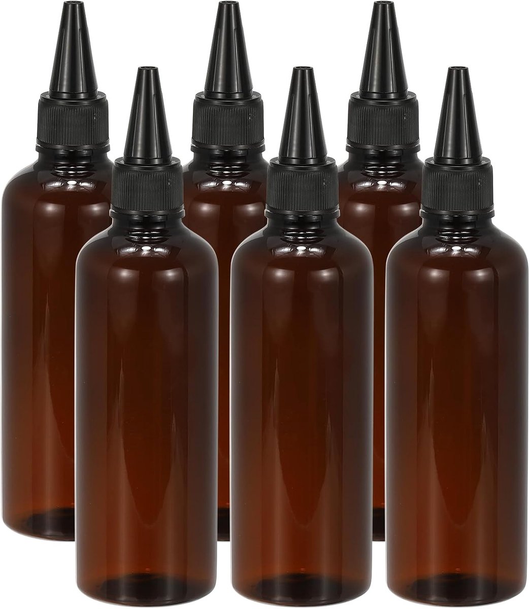 Plastic Applicator Fles, 6 stuks 3.4 oz (100 ml) Lekvrije Hervulbare Lege Dispenser Container Knijp Fles met Twist Top Cap voor Haar Inkt Vloeibare Sauzen, Bruin