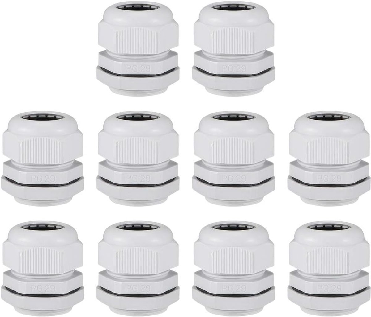 sourcing map PG29, kabelwartel, waterdichte contramoer met sluitring, wit, 10 stuks