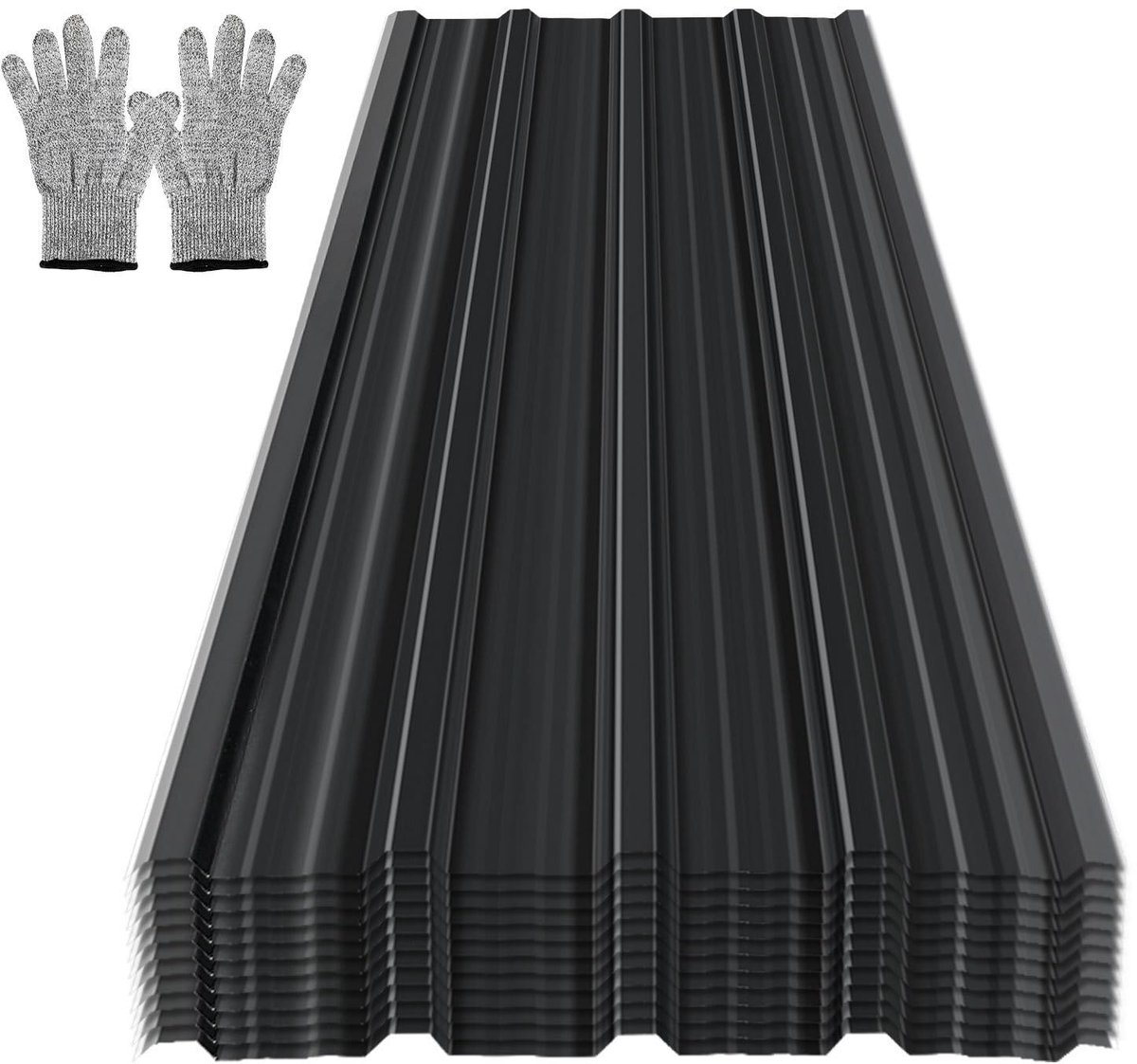 12 stuks, 129 x 46 cm, dakplaatset ca. 7 m², dakplaten verzinkt staal, 0,25 mm, voor tuinhuis, carport, schuur, dakbekleding incl. snijbeschermingshandschoenen, antraciet