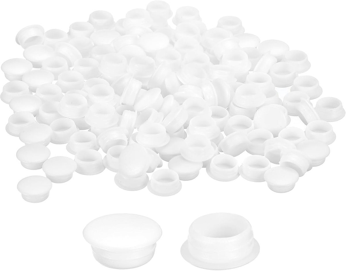 150 stuks doppen voor schroefgaten, 12 mm (1/2 inch), rond, kunststof, doppen voor boorgaten, kliksluiting, meubeldoppen, wit