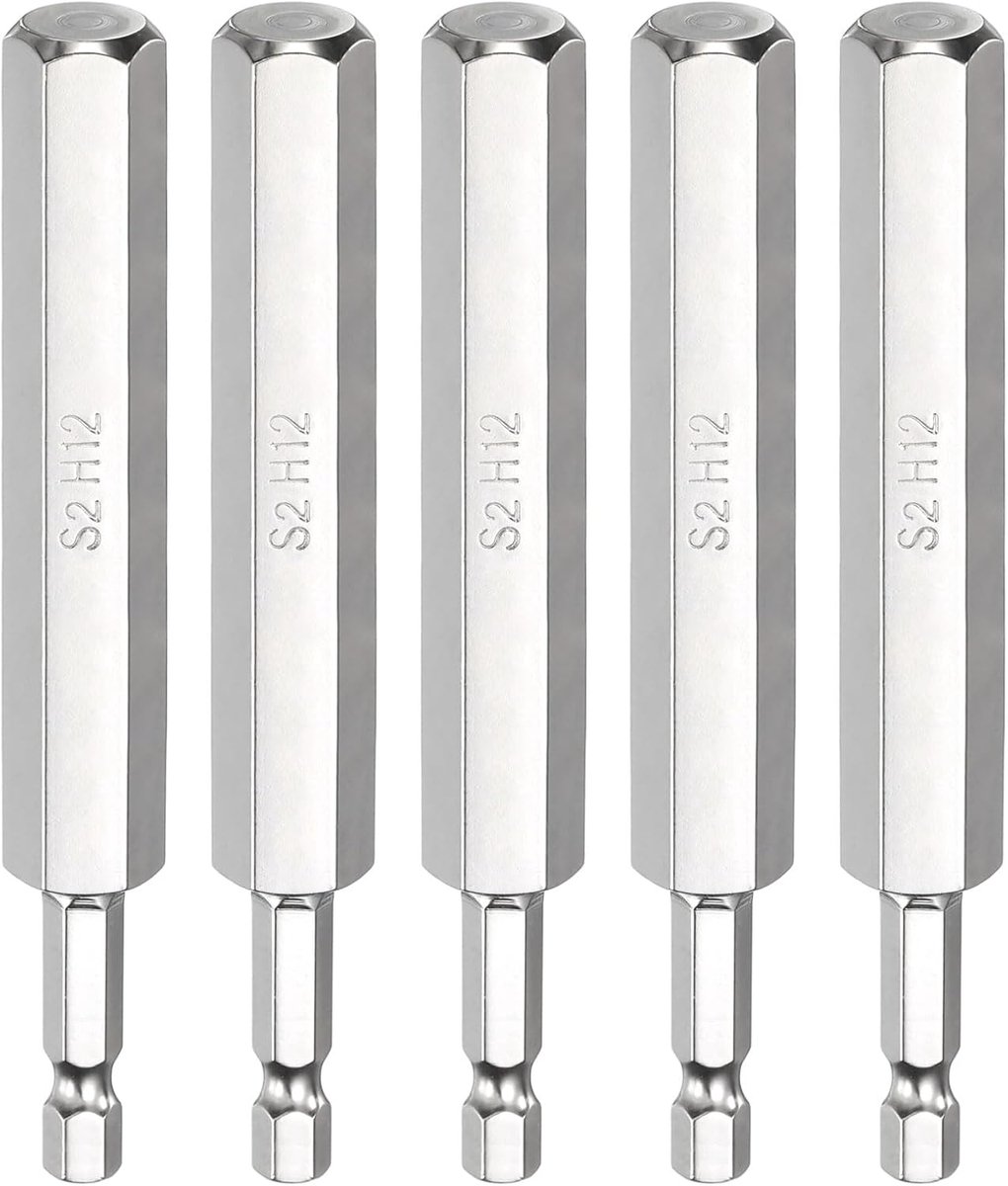 5 stuks H12 Schroevendraaier met zeskantkop, 12 mm, metrische platte punt, 1/4 inch, zeskantschacht 100 mm (4 inch), lang, zeskant, voor dopsleutel, verchroomd, voor schroevendraaier