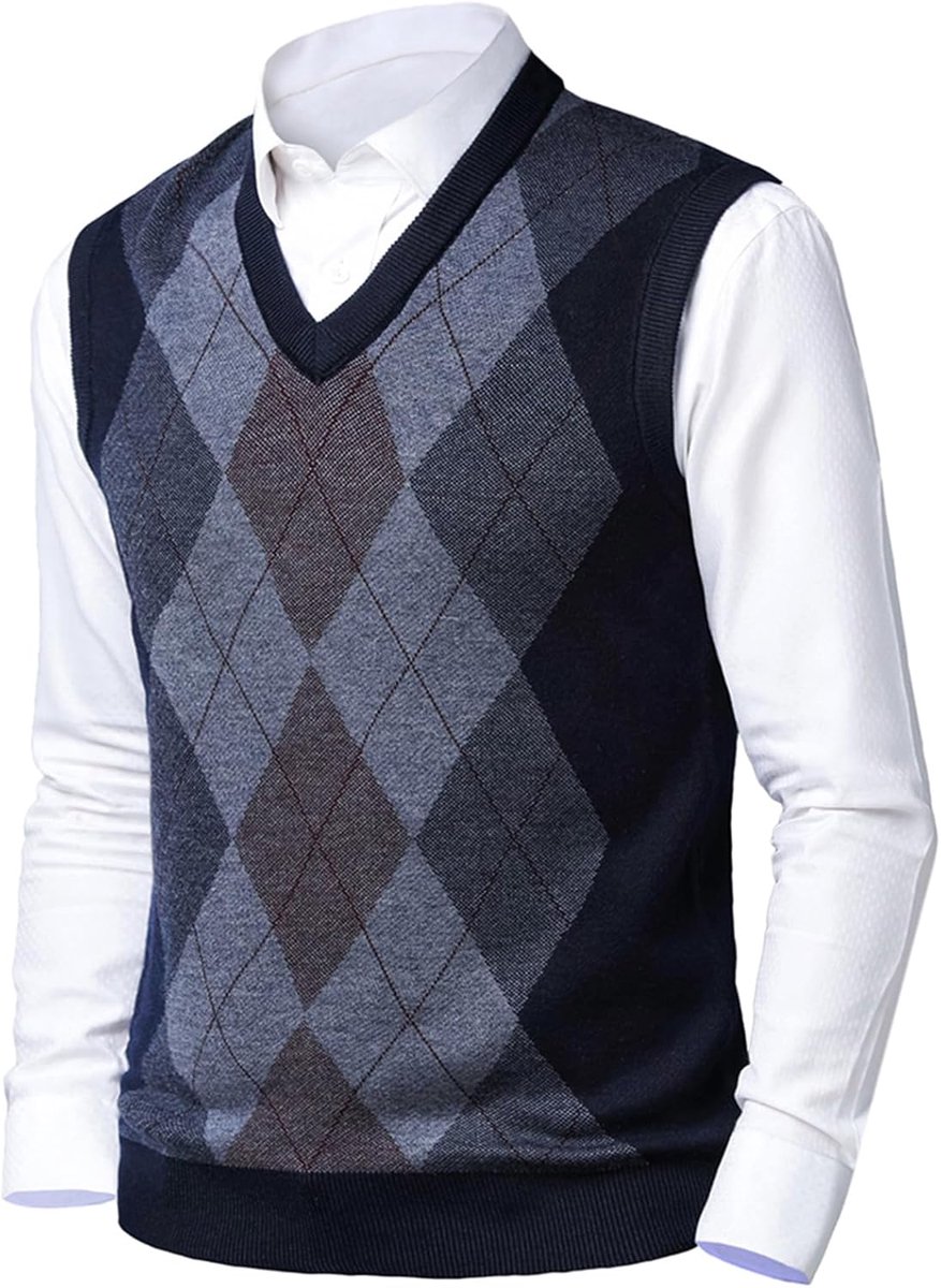 Mouwloze tanktop voor heren Casual V-hals trui Gebreide bodywarmers Argyle trui Vest Zakelijke gebreide kleding Vest Gentleman Slipover Herfst winter trui