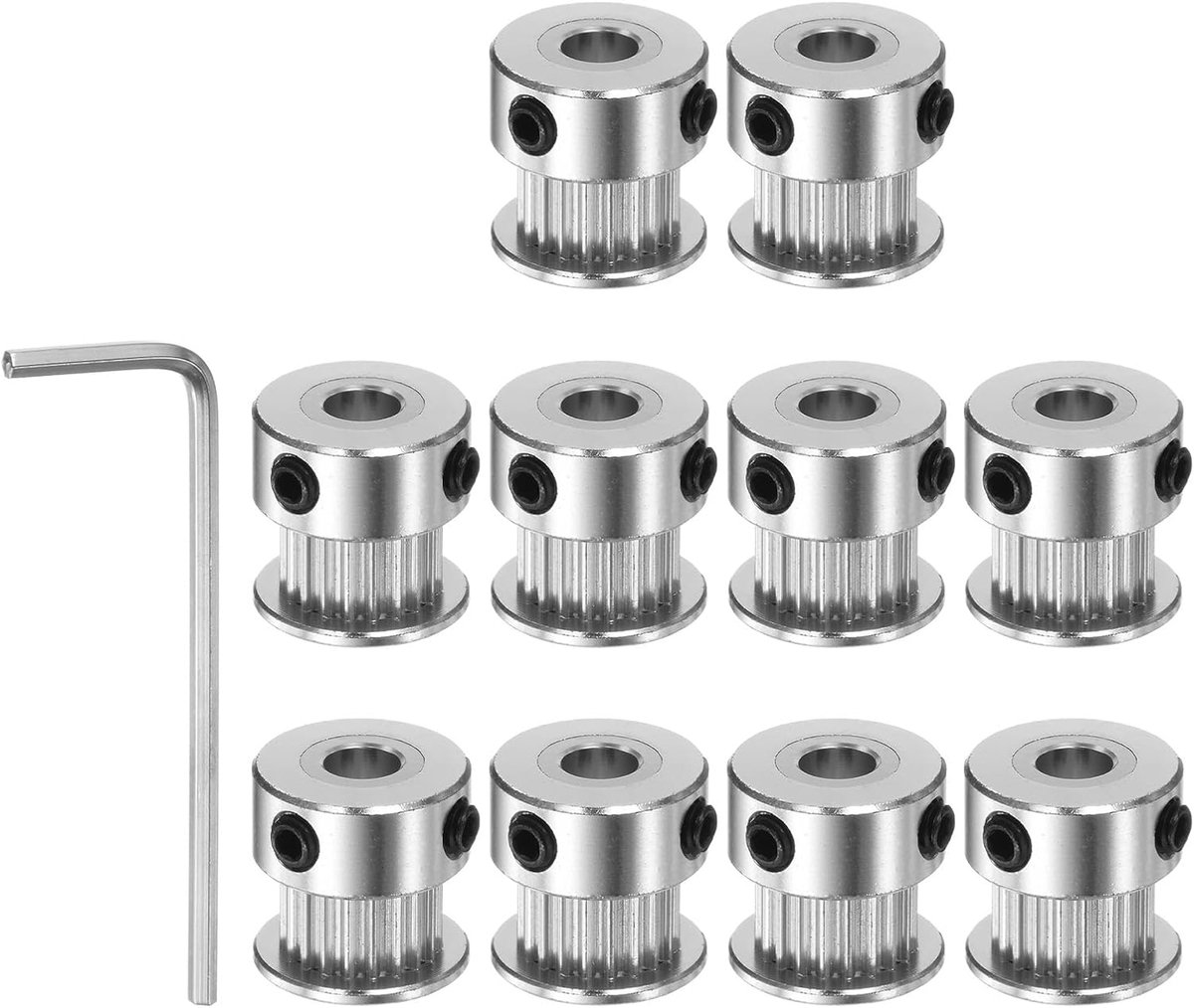 sourcing map 10 stuks 2GT katrol 20 tanden 5 mm boring 16 mm diameter. Aluminium tandriem met 2 mm zeskantige sleutel voor 6 mm brede riem 3D-printer CNC machine accessoires zilverkleurig