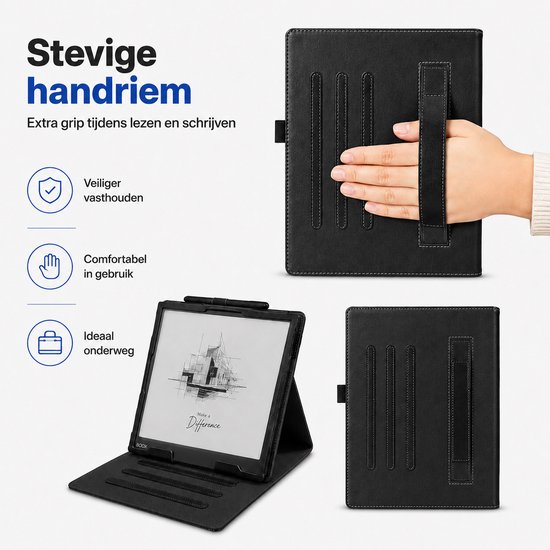 Boox Note Air4 C - Magnetische Standcover - Geschikt voor Boox Note Air4 C / Air3 C/ Air3 B/W - Met Automatische Slaap/Waak - PU Leren Hoes - Zwart van BOOX — afbeelding 2