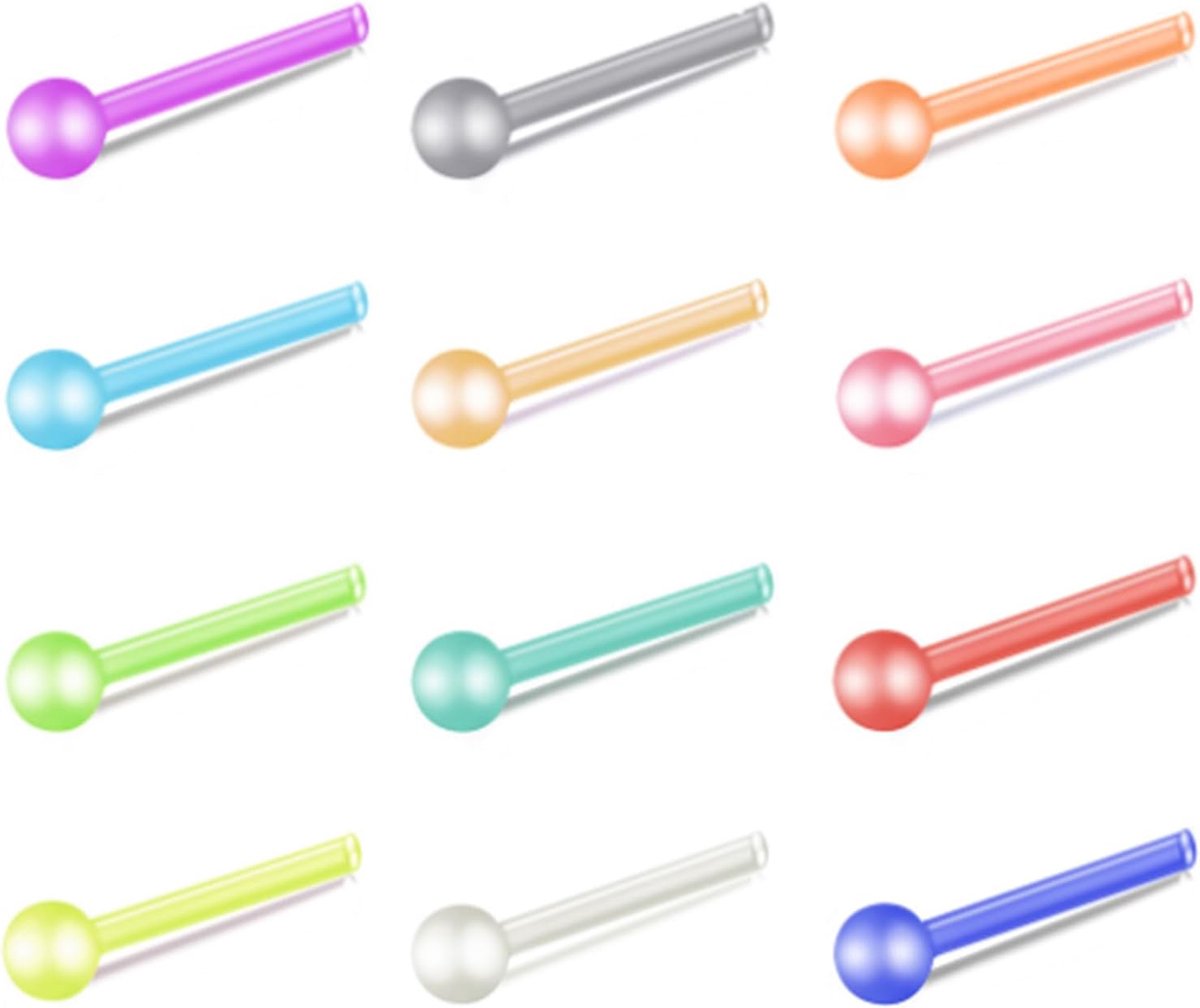 12 stks 20G Kleurrijke Bioflex Flexibele Neus Retainer Ringen, Bioplastic Buigbare Clear Neus Studs Neusgat Piercing Sieraden voor Vrouwen Mannen