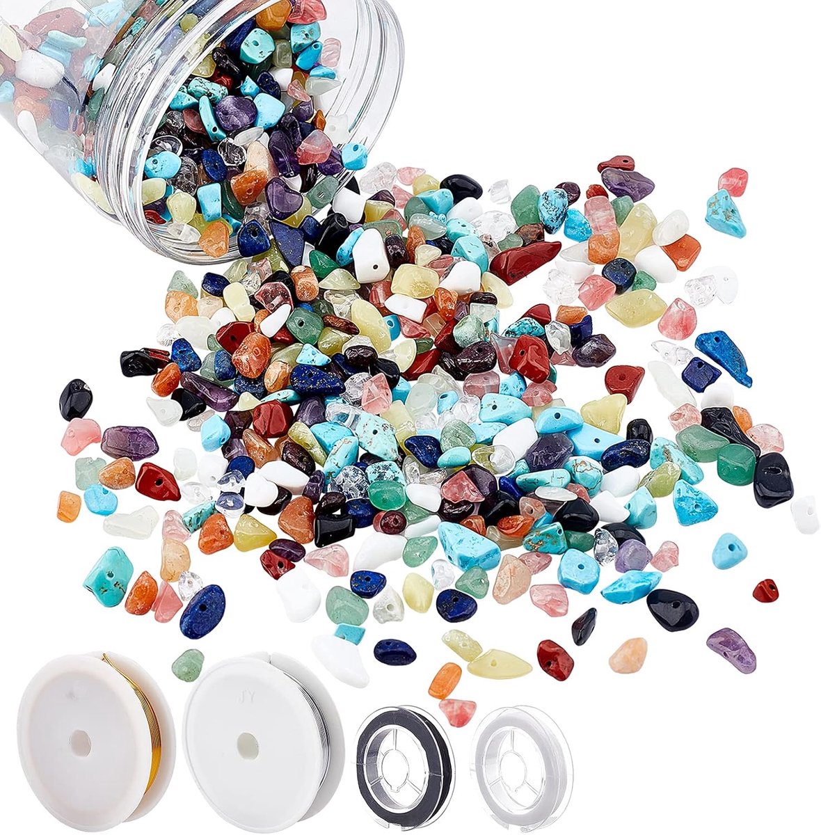 Kralen Kit, Onregelmatige Chips Crystal Stone Kralen 2 Rolls Elastische Draad en 2 Rolls Aluminium Draad voor Sieraden Maken DIY Crafts