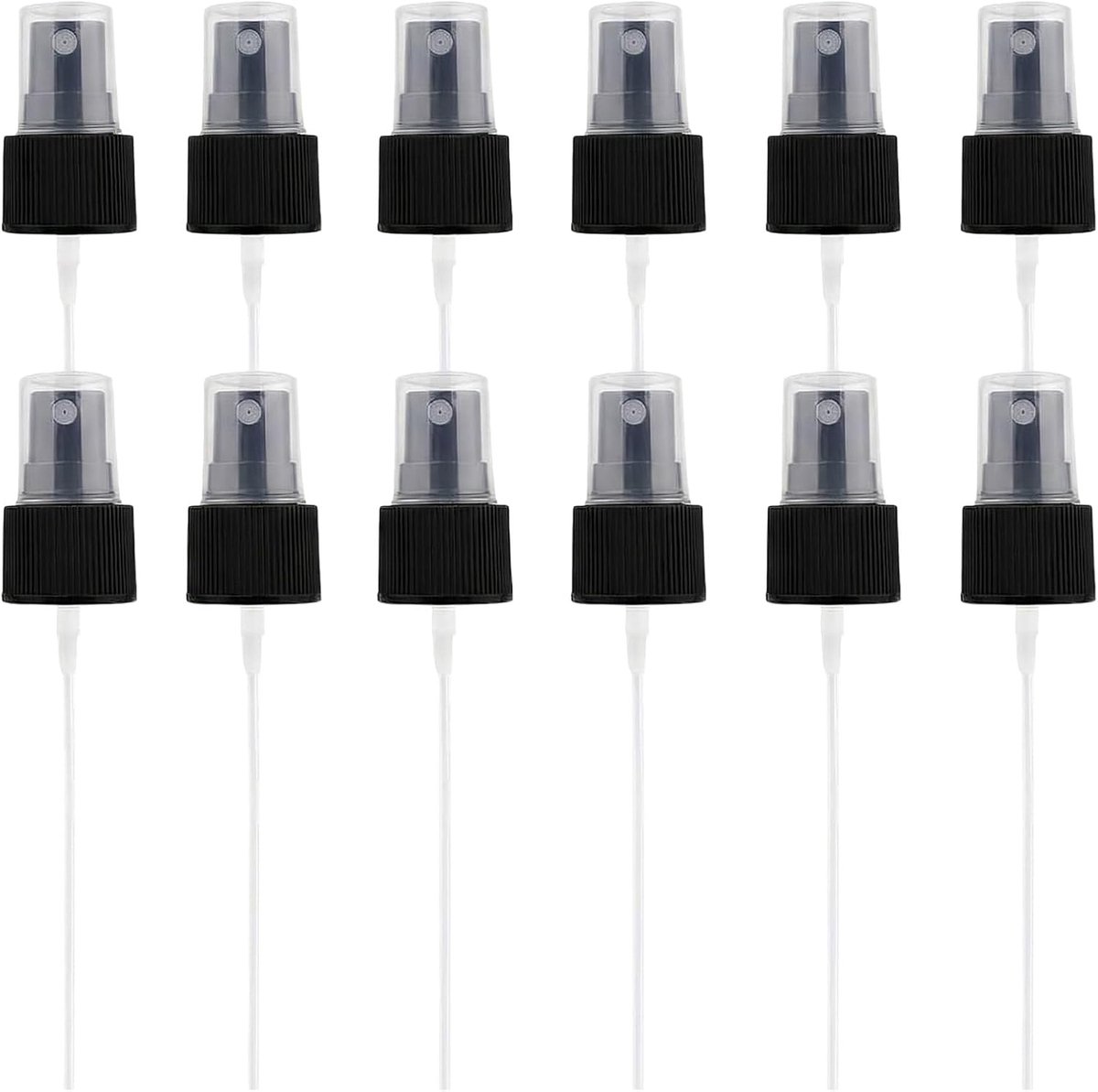 12 stuks zwarte plastic spuitfles toppen 24/410 vervangende pompkop herbruikbare dispenser spuittoppen fijne mist sproeierdoppen voor essentiële oliën cosmetische parfumflessen