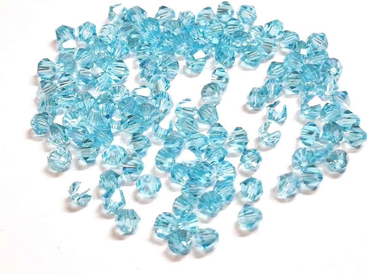 Kralen, 4 mm, dubbele kegel, Tsjechische parels, geslepen glas, bicone kralen, 40 stuks (lichtblauw AB)