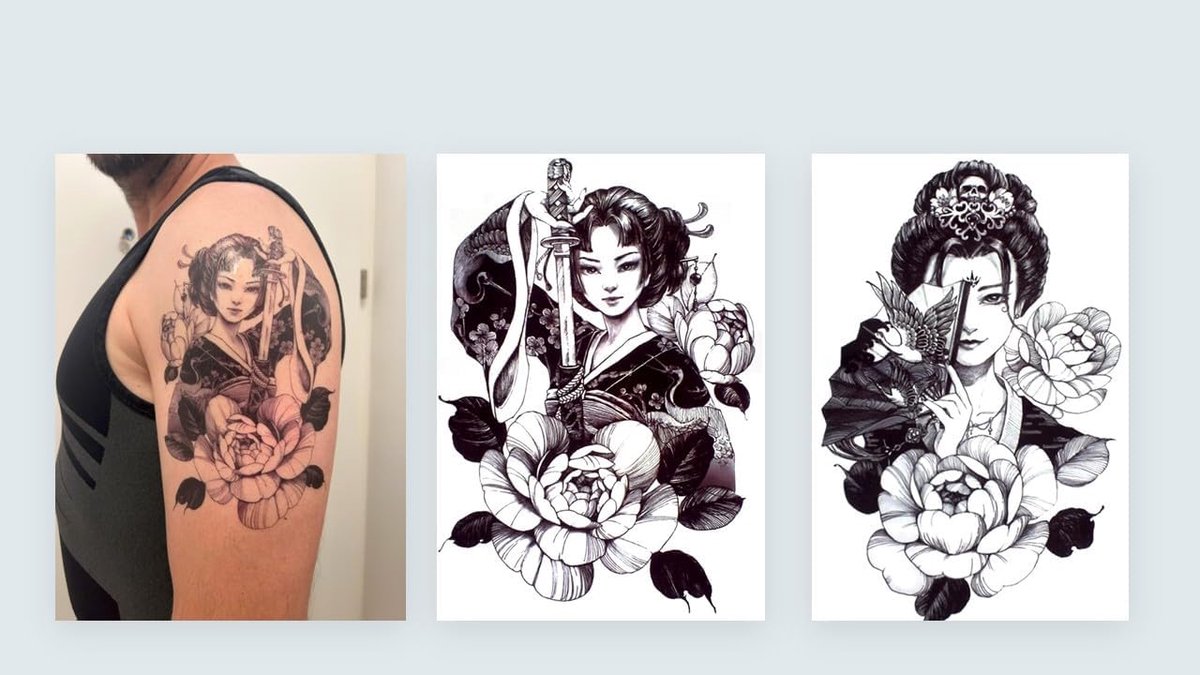 TH700 698 Tatoeages, Japanse vrouw, tattoo, 2 stuks